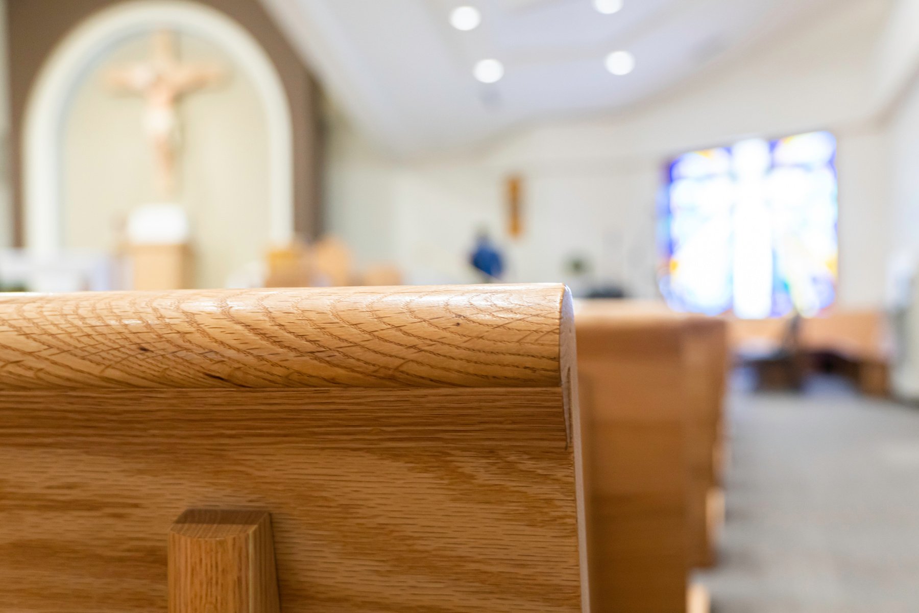 Church pews in Church for Christian religious services